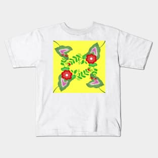 Caladium Leaves with Red Flowers Kids T-Shirt